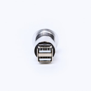22mm diameter pemasangan logam Aluminium anodized soket konektor USB lapisan ganda 2 * USB2.0 Female A ke Female A