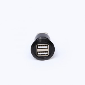 22mm ningkatna diaméter logam Aluminium anodized konektor USB stop kontak lapisan ganda 2 * USB2.0 bikang A ka bikang A