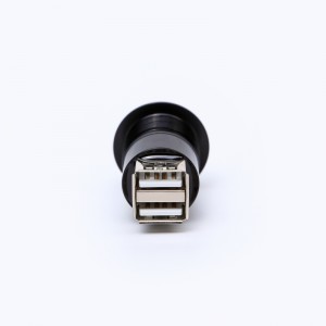 22 mm montážny priemer kov Hliníková eloxovaná zásuvka USB konektora dvojvrstvová 2*USB2.0 samica A až samica A
