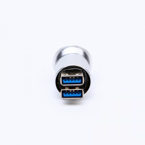 25mm montāžas diametrs metāls Alumīnija anodēta USB savienotāja ligzda divslāņu 2*USB3.0 Sieviete A līdz Sieviete A