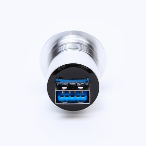 22mm mounting diameter metal Aluminum anodized USB connector socket USB3.0 Female B to Female A