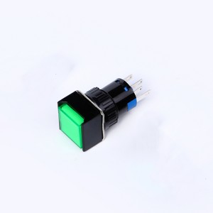 ELEWIND 16 mm plastični 5-pinski priključek, kvadratno, trenutno ali zaskočno (1NO1NC) osvetljeno stikalo (PB161F-11Z/G/12V)