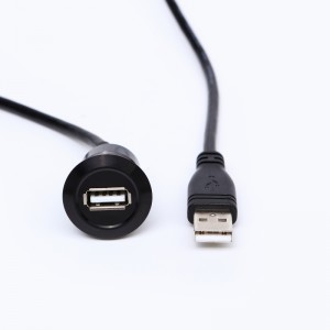 22mm montaj çapı metal Alüminyum eloksallı USB konektör soketi USB2.0 Dişi A'dan erkek A'ya 60CM kablo ile