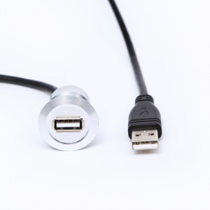 22 mm tvirtinimo skersmens metalinis Aliuminio anoduotas USB jungties lizdas USB2.0 Moteris A iki kištukinis A su 60 cm kabeliu