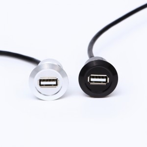 22 mm monteringsdiameter metall Aluminiumanodiserad USB-kontakt USB2.0 hona A till hane A med 60 cm kabel