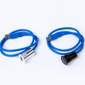 Метален со дијаметар на монтирање 22mm Алуминиумски анодизиран USB конектор приклучок USB3.0 Женски А до маж А со кабел 60CM