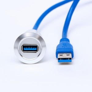 22mm ເສັ້ນຜ່າສູນກາງ mounting metal Aluminum anodized USB connector socket USB3.0 Female A to male A with 60CM cable