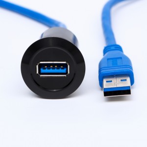 22 mm monteringsdiameter metall Aluminium anodisert USB-kontakt USB3.0 hunn A til hann A med 60 cm kabel