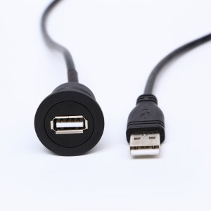 שקע מחבר USB פלסטיק בקוטר הרכבה 22 מ"מ USB2.0 נקבה A לזכר A עם כבל 60 ס"מ