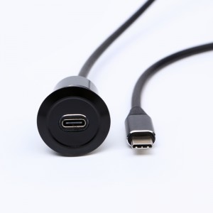 22 mm monteringsdiameter metall Aluminiumanodiserat USB-kontaktuttag typ C USB3.1 Hona C till hane C med 100CM kabel