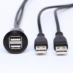 22 mm monteringsdiameter metal Aluminium anodiseret USB-stikstik dobbelt lag 2*USB2.0 Hun A til han A med 60CM kabel
