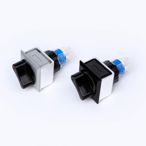 ELEWIND 22mm plástico terminal de 5 pinos interruptor seletor iluminado de anel quadrado (PB223PF-11X/21/R/12V ，PB223WF-11X/21/G/12V )