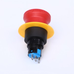ELEWIND 22mm Plastová 3 PIN koncovka Okrúhla hlava Núdzový vypínač červenej farby ( PB223WY-11TS/R/IP65 S výstražným krúžkom )