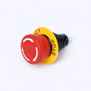 ELEWIND Terminale 3 PIN in plastica da 22 mm Testa tonda Interruttore di arresto di emergenza di colore rosso (PB223WY-11TS/R/IP65 Con cerchio di avvertenza)