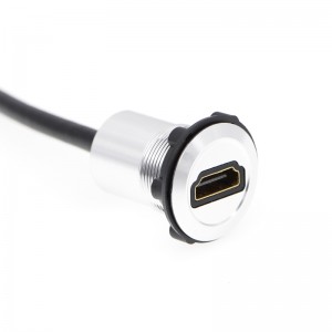 22 மிமீ மவுண்டிங் விட்டம் கொண்ட உலோக அலுமினியம் அனோடைஸ் செய்யப்பட்ட USB இணைப்பு சாக்கெட் USB2.0 HDMI பெண் முதல் ஆண் வரை 100cm கேபிள்