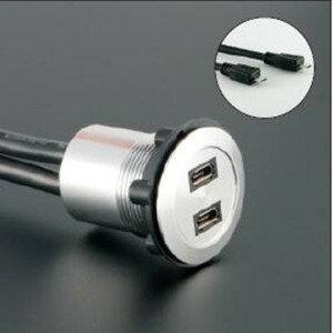 22 mm muntatzeko diametroa metalezko aluminio anodizatua USB konektorearen entxufea geruza bikoitza 2 * USB2.0 Mikro Emetik ar 60 cm-ko kablearekin