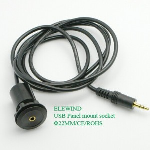 22 мм монтажлы диаметрлы металл Алюминий анодизацияләнгән Аудио USB тоташтыргыч розеткасы USB2.0 STEREO FEMALE MALE белән 150CM кабель белән