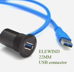 Kovový montážní průměr 22 mm Hliníková eloxovaná zásuvka USB konektoru USB 3.0 Zásuvka A až Zásuvka A s 60CM kabelem