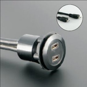 22 mm monteringsdiameter metall Aluminium anodisert USB-kontakt dobbel lag 2*USB2.0 Micro Hunn til hann med 60 cm kabel