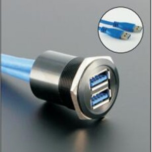 25mm diameter pemasangan logam Aluminium anodized USB konektor soket lapisan ganda 2 * USB3.0 Perempuan A untuk laki-laki A dengan kabel 60 CM