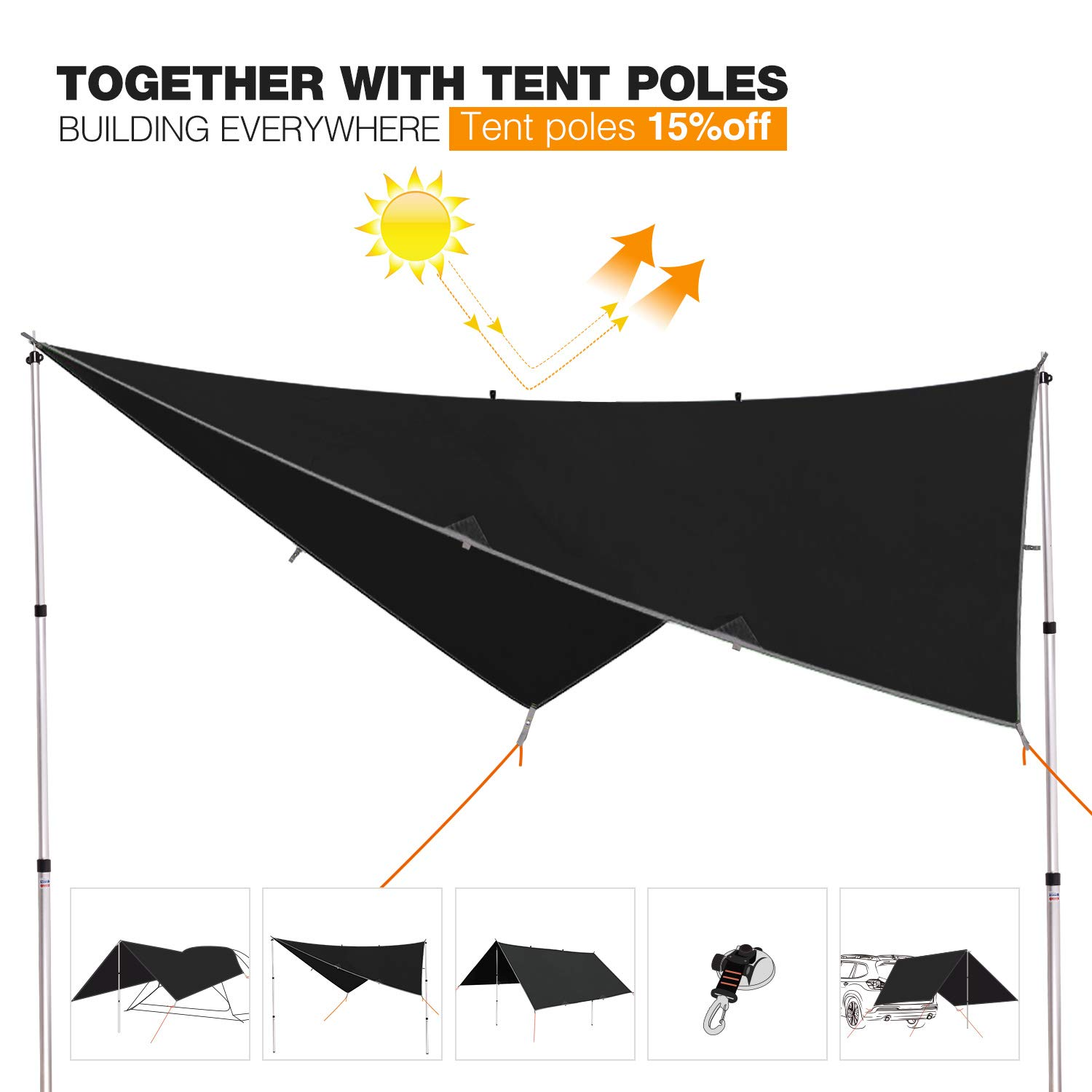 FT001 Waterproof Sunshade Rain Fly Tent Shelter Kiʻi ʻia