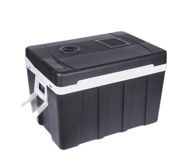 Factory low MOQ Camping cooler box 50L car fridge for drinks and foods car use with wheels for transport