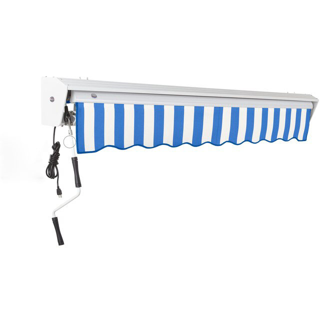 Striped Motorized Retractable Patio Awning