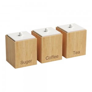 Set Suncha me 3 kuti erëzash, enë për ruajtjen e sheqerit për kafe çaji me bambu