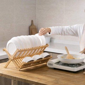 Suncha Foldable Bamboo Dish Drying Rack para sa Kusina