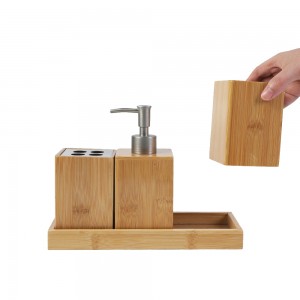 Set de accesorios de baño de bambú Suncha 4 pezas con soporte para bandexa para baño