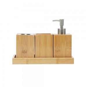 Suncha Bamboo Bathroom Accessory Set 4 ခုပါဝင်ပြီး ရေချိုးခန်းအတွက် Tray Holder