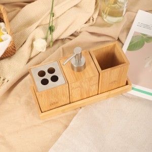 Suncha Bamboo Accessory Accessory Set 4 pieces with Tray Holder for Bathroom