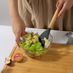 သစ်သားလက်ကိုင်ပါသော Suncha Non-stick ဆီလီကွန် spatulas