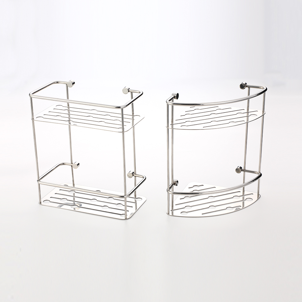 Shower Caddy 2 Tier Bathroom Corner/Square Shelf Organizer Brass Polished Chrome Double Corner/Square Basket