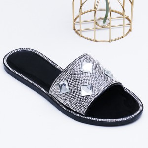 2021 new style slippers with rhinestone glass word European and American fashion casual women’s slippers