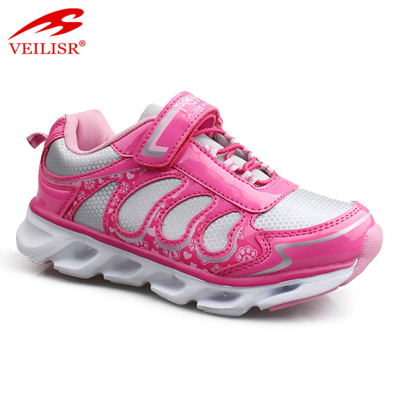 Outdoor fashion PU mesh children LED light sneakers kids casual shoes