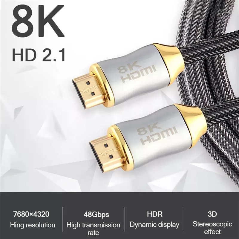 HDMI CABLE VN-HD36 Vnew иң күп сатучы Алтын капланган югары тизлек 8K 60hz Нейлон Брайд 1080P / 2160P AM-AM Hdmi Кабель HDTV / ноутбук өчен