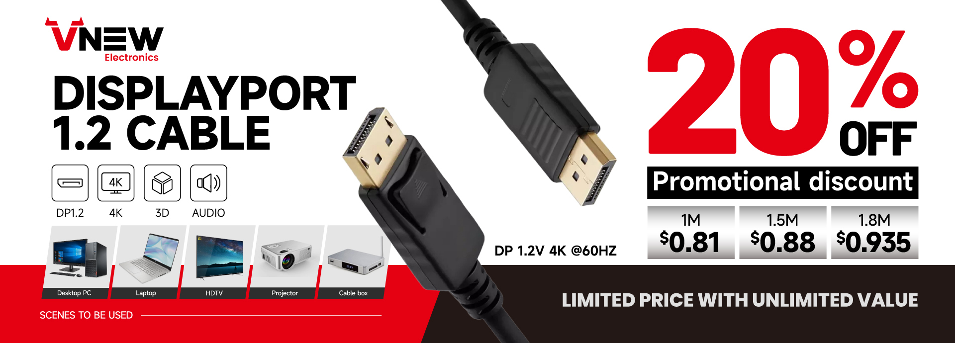 HDMI CABLE VN-HD14 Vnew Top Seller Black Stable Gold Plated 1080P