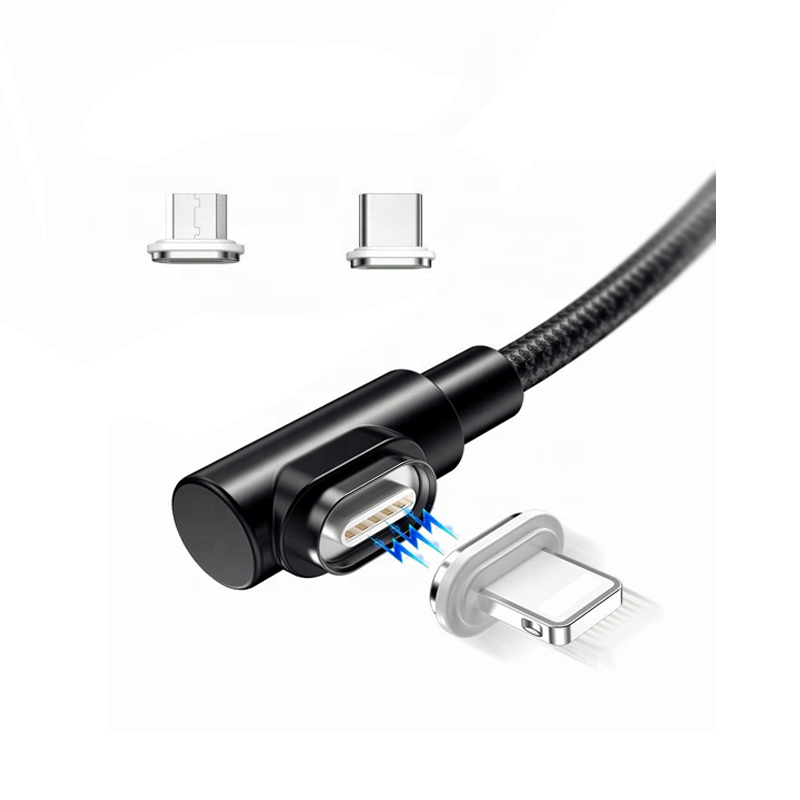 Vnew ыстық сатылымдағы көп функциялы 90 градустық нейлон өрілген 3a USB-ден C типіне арналған микро 8пиндік магниттік кабель ұялы телефонға арналған