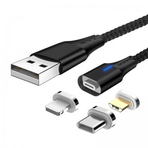 Preu de fàbrica Vnew Cable USB de dades i càrrega magnètica multifunció Micro/8pin/Tipus C 3 en 1 per a telèfon intel·ligent