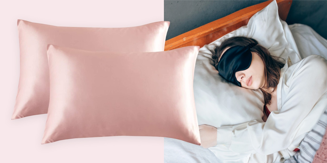 Puikus trijų dalių rinkinys, užtikrinantis maksimalų komfortą: šilko pagalvės užvalkalas, šilko akių kaukė ir šilko skrebučiai