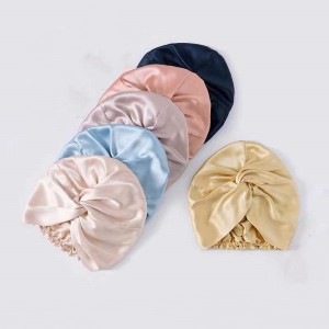 ໂລໂກ້ Custom Soft bpnnet silk sleep cap double side bonnet pink black