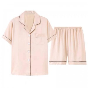 Womens Solid 4 Color Luxury Silk Pajama Sleepwear Short Sleeve Pajamas Pambabae Pink