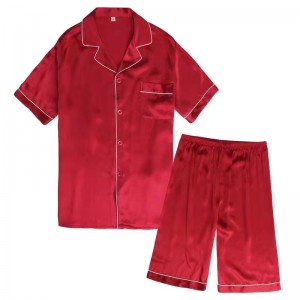 Womens Solid 4 Color Luxury Silk Pajama Sleepwear Short Sleeve Pajamas Female Pink主图