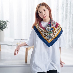 Масивен избор за Китай Гореща разпродажба на модни печатни дизайни 90 см квадратни сатенени копринени дамски S шалове