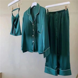 主图 pijama personalitzat de màniga llarga per a dona amb logotip roba de dormir per a dones de polièster setinat de luxe per a adults
