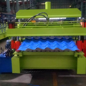 छत शीट रोल बनाने की मशीन, नीले रंग की डबल लेयर रोल बनाने की मशीन