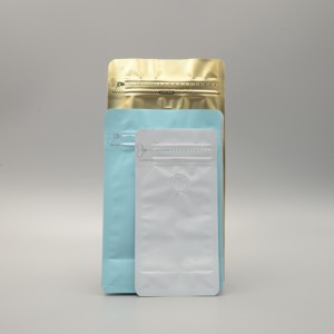 Åttesidig forseglingspose med luftventilglidelås aluminiumsfolie for te-kaffebønneemballasje