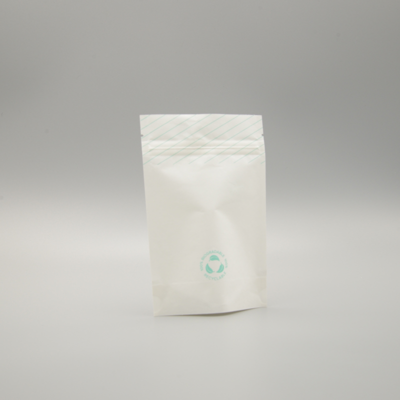 Tovární velkoobchodní potravinářská bílá řemeslná papírová taška se stojacími kapsami na zip