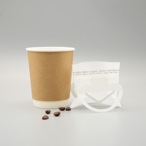 22D hjerteformet non-woven kaffepose med hengende ører